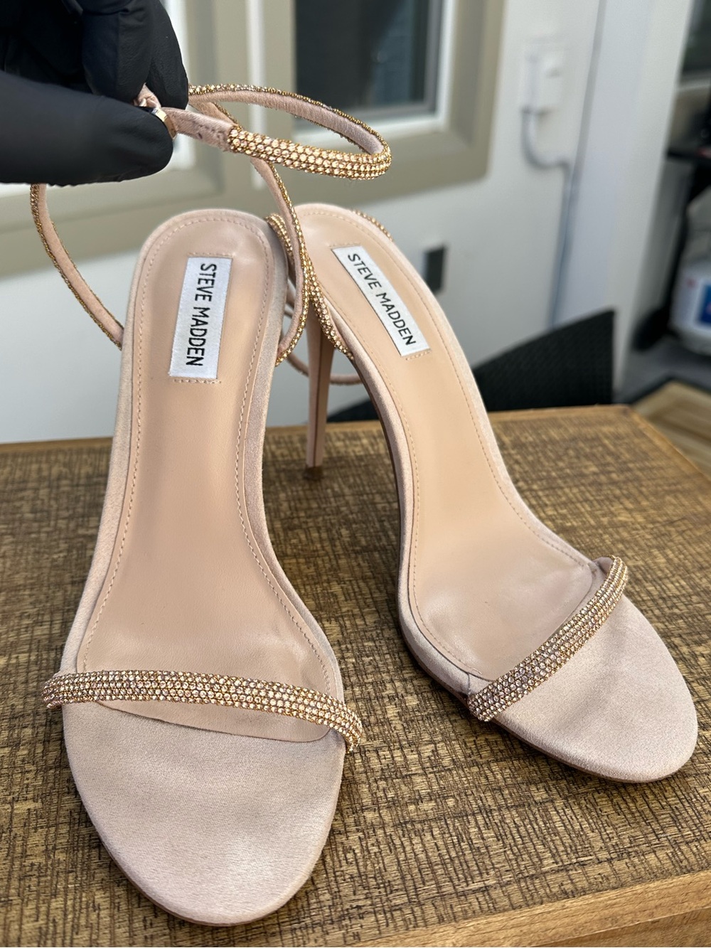 Steve Madden Rose Gold Rhinestone Ankle-Strap Heels